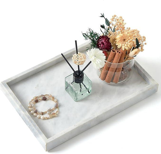 MULWR Marble Bathroom Tray,Pure Natural Marble Vanity Tray,Marble Tray for Kitchen Counter Non-Ceramic/Non-Resin,Stone Tray 12 x 8 inch (White) - ModernBath