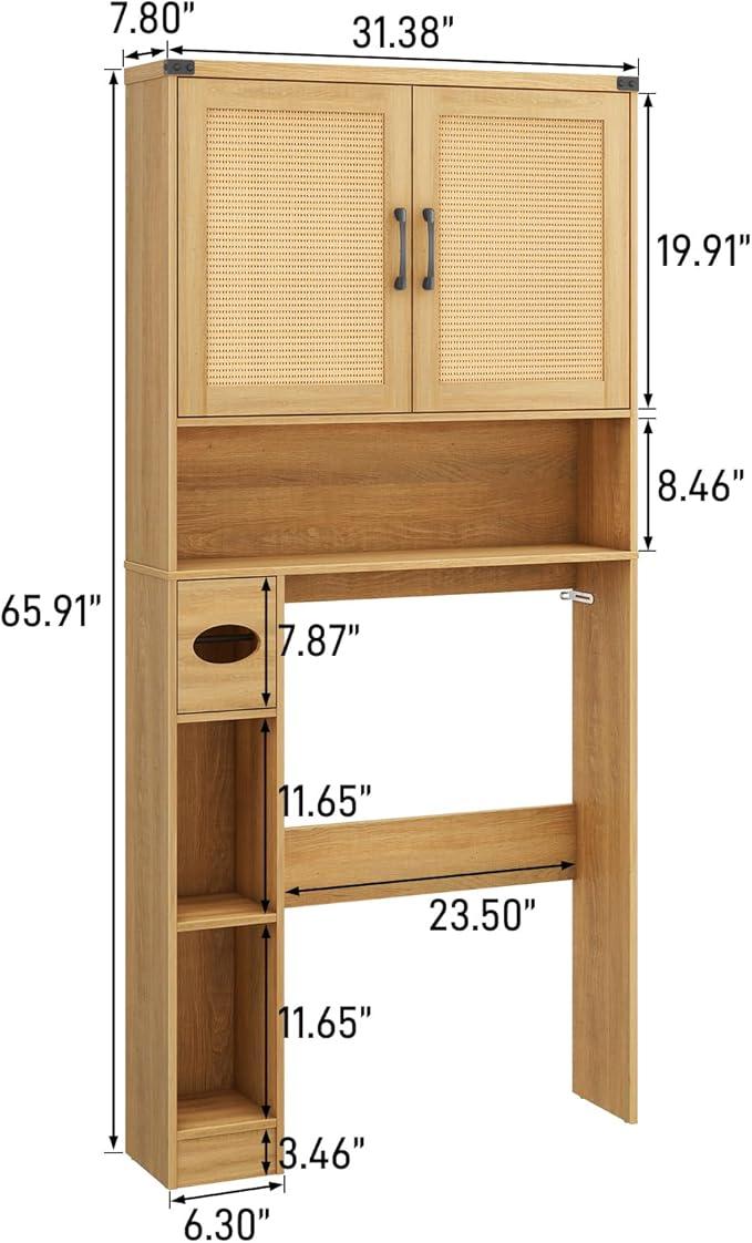 Vabches Over The Toilet Storage Cabinet, Farmhouse Rattan Storage Cabinet Over Toilet with 2 Rattan Barn Doors & Home Space-Saving Toilet Rack, for Bathroom, Restroom, Laundry - ModernBath