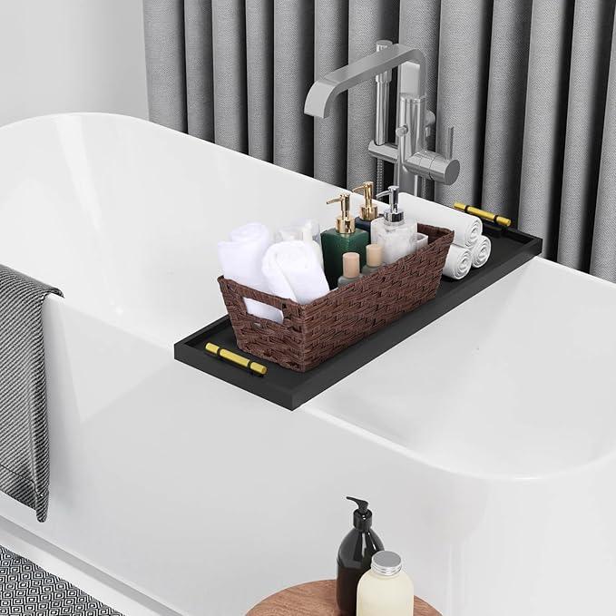 Onlytak Plastic Wicker Storage Baskets - Toilet Tank & Bathroom Baskets, Woven for Organizing, Brown, 15¾" x 6¾" x 4¾", 2-Pack - ModernBath