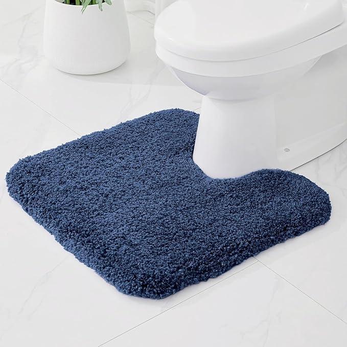 Ruggnovea Toilet Rugs U-Shaped Mat 24x22, Contour Bathroom Mat - Ultra Soft & Absorbent Microfiber, Quick-Dry, Machine Washable with High Density Foam Latex Non Slip Backing, Navy Blue - ModernBath