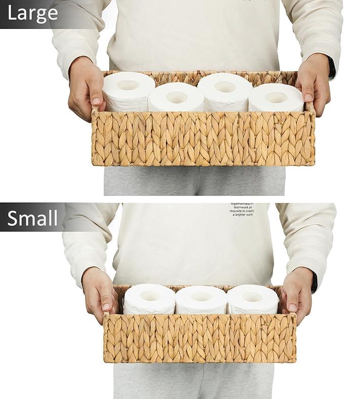 Graciadeco Nesting Small Wicker Basket, Water Hyacinth Toilet Paper Baskets Bathroom Organizer Woven Long Narrow Baskets for Organizing Pantry Bathroom Toilet Tank, 2 Pack - ModernBath
