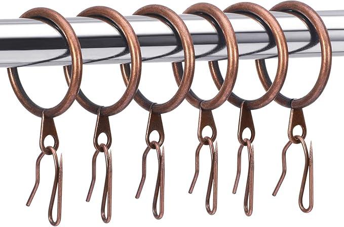 Hotop 30 Pcs Metal Drapery Curtain Rings 0.98/1.26/1.65 inch Interior Diameter and 30 Pcs Hanging Curtain Drapery Pin Hooks for Window Door Shower(Red Bronze,32 mm) - ModernBath