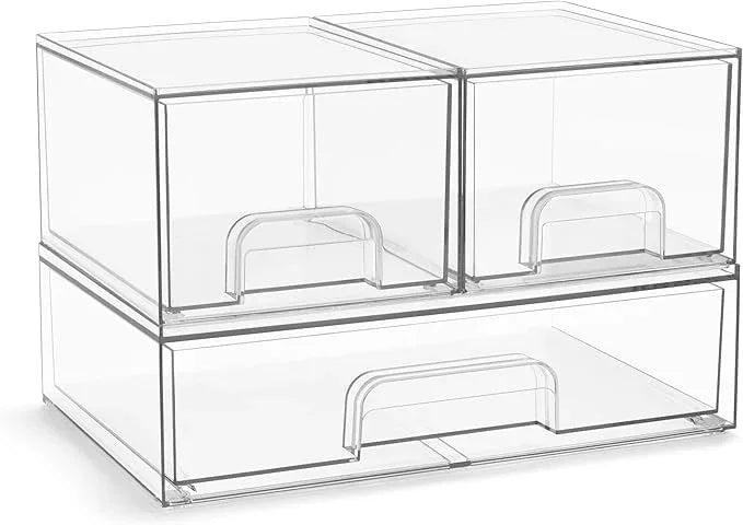 Sorbus Acrylic Storage Containers - 3 Pack, Stackable Storage Bins Set for Bathroom Organization - Clear Acrylic Drawer Organizers - Makeup Case Pull-Out Drawers (4.4’’ Tall and 12.1’’ Wide) - ModernBath