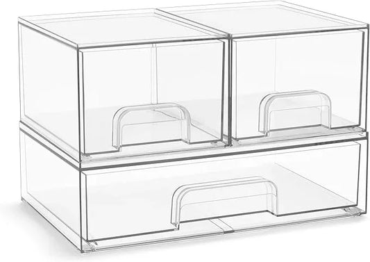 Sorbus Acrylic Storage Containers - 3 Pack, Stackable Storage Bins Set for Bathroom Organization - Clear Acrylic Drawer Organizers - Makeup Case Pull-Out Drawers (4.4’’ Tall and 12.1’’ Wide) - ModernBath