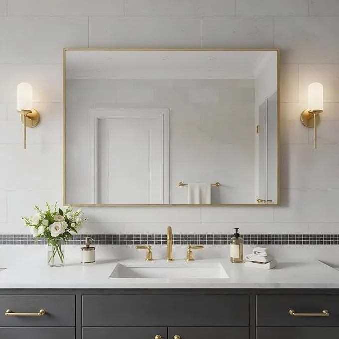 Bonverre 24x36 Inch Brass Bathroom Mirror for Wall, Aluminum Frame Rectangle Rectangular Vanity Mirror, Modern Large for Bedroom, Living Room, Horizontal or Vertical - ModernBath