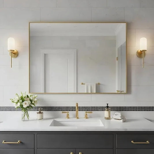 Bonverre 24x36 Inch Brass Bathroom Mirror for Wall, Aluminum Frame Rectangle Rectangular Vanity Mirror, Modern Large for Bedroom, Living Room, Horizontal or Vertical - ModernBath