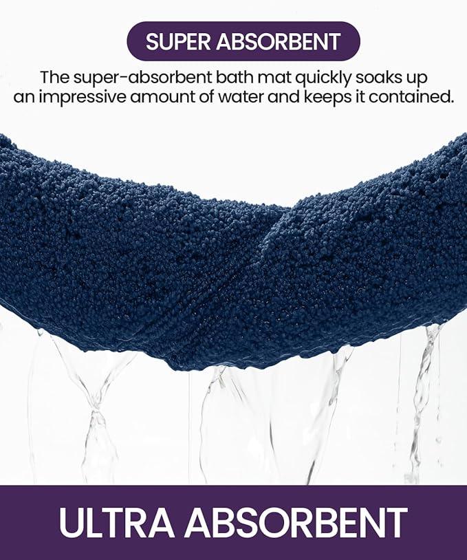 DEXI Bathroom Rugs 24x16, Washable Non Slip Bath Mat for Shower Floor, Absorbent Quick Dry Bathmat with Rubber Backing, Ultra Soft Plush Carpet for Tub, Navy - ModernBath