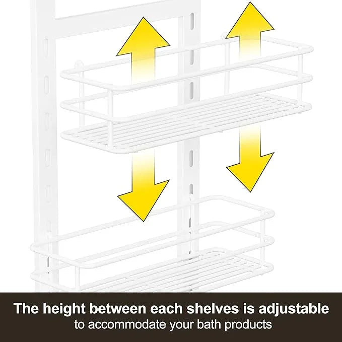 Orimade Adjustable Anti-slip Shower Caddy over Shower Head, Rustproof Bathroom Hanging Shower Organizer with 2 Hooks for Razor, No Drilling Shelves Storage Rack 2 Tier, White - ModernBath