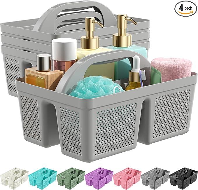 MLIKLU 4 Pack Portable Shower Caddy, Integrated Handle, Reinforced Plastic, Quick-Dry Ventilation Holes, Multi-purpose Storage Basket for Home, Dorm and Bathroom, Kitchen, Under Sink Storage, Grey - ModernBath