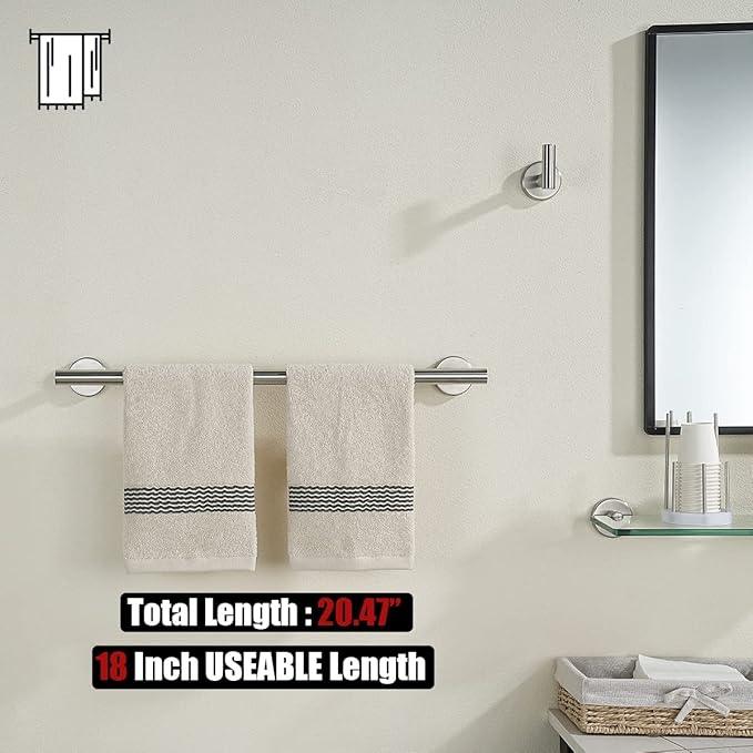 JQK Bath Towel Bar, 20.5 Inch 304 Stainless Steel Thicken 0.8mm Towel Rack Bathroom, Towel Holder Brushed Finished Wall Mount, Useable Length 18 Inch 2 Pack, TB110L18-BN-P2 - ModernBath