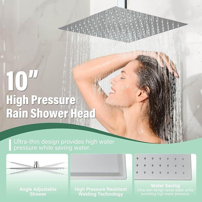 Shower Faucet Set Brushed Nickel Rain Shower System with High Pressure 10 Inches Rain Shower Head and Handheld Spray Bathroom Luxury Rain Mixer Shower Complete Combo Set Ceiling Mounted - ModernBath