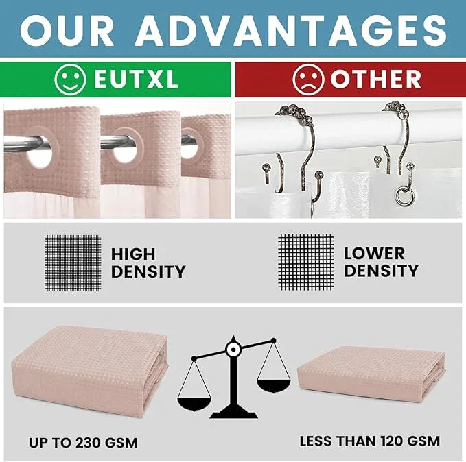EUTXL Blush Pink No Hook Shower Curtain with Snap in Liner,230GSM Waffle Weave Shower Curtains for Bathroom,71W x 74H - ModernBath