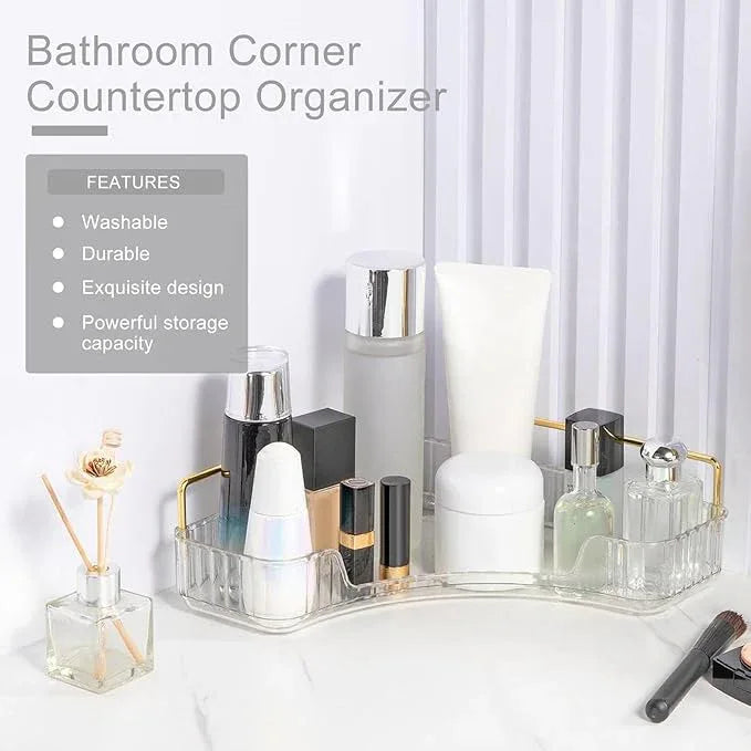 INVSSENE Corner Bathroom Countertop Organizer, Vanity Organizer Trays for Counter, Makeup Organizers, Perfume Tray, Skincare Shelf Storage Gifts for Women Girl Student (Clear, 1 Tier) - ModernBath