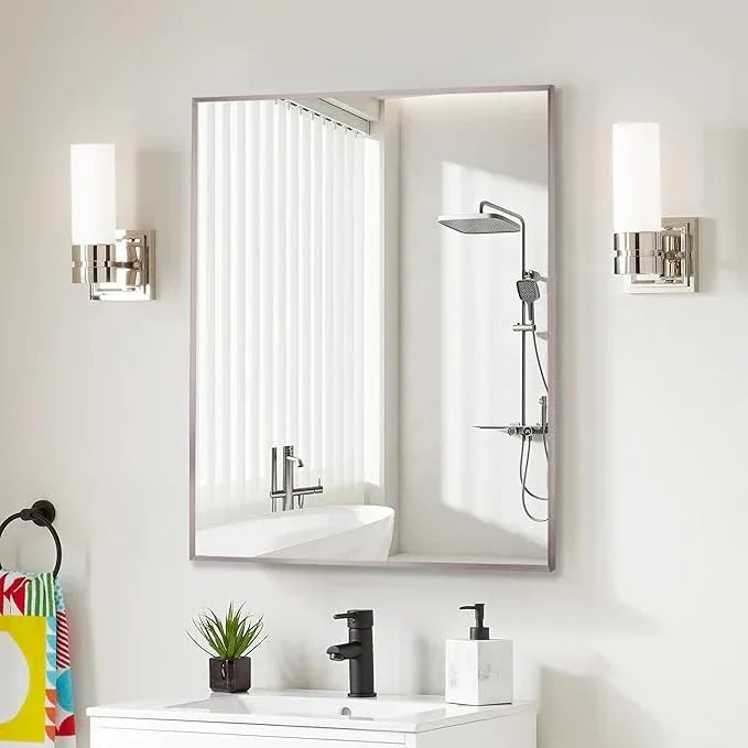 Bonverre 24x36 Inch Pewter Bathroom Mirror for Wall, Aluminum Frame Rectangle Rectangular Vanity Mirror, Modern Large for Bedroom, Living Room, Horizontal or Vertical - ModernBath