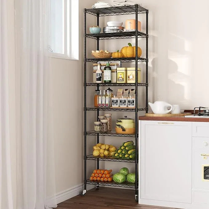 SINGAYE 8 Tier Shelf Organizer Storage Metal Shelves Garage Wire Shelving Unit Pantry Rack Adjustable Standing Storage for Kitchen Closet Laundry Bathroom Pantry 12" D x 22" W x 74" H Black - ModernBath