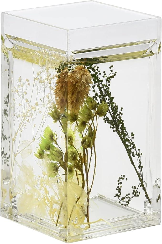 Locco Decor 5 Piece Acrylic Liquid 4D Floating Motion Bathroom Vanity Accessory Set Garden Botanic Green Plants Toothbrush Holder, Tumbler, Soap Dispenser, Soap Dish, Toiletbrush Holder Set - ModernBath