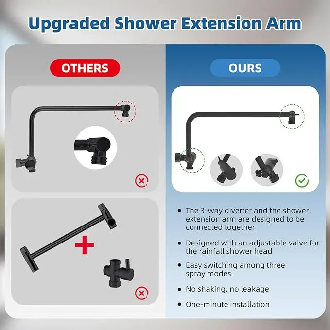 12" All Metal Shower Head, High Pressure 10-Spray Handheld Showerhead Rainfall Shower Head Combo with 11" Adjustable Shower Extension Arm, 71" Hose, Shower Head Holder, Oil Rubbed Bronze - ModernBath