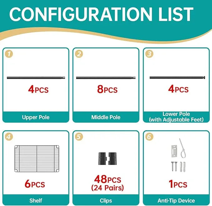 SINGAYE 6 Shelf Storage Wire Shelves Closet Bathroom Organizers Metal Pantry Kitchen Small Garage Shelving Unit Laundry Room Organization Home Narrow Rack Net Basket with Wheels Black - ModernBath