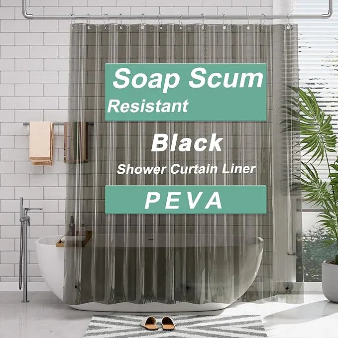 AmazerBath Transparent Black Shower Curtain Liner, 72x72 Shower Liner, Lightweight Plastic Shower Curtain Liners, Cute Waterproof Shower Liner for Bathroom with 3 Magnets and 12 Grommet Holes - ModernBath