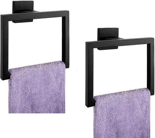 2PCS Matte Towel Ring - Modern Hand Towel Holder for Bathroom - SUS304 Stainless Steel Bathroom Towel Ring Wall Mounted - Bathroom Towel Rack - Black Towel Hanger - ModernBath