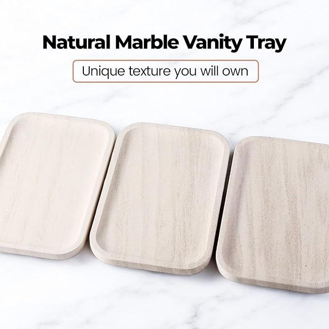 Karibiber Marble Vanity Tray, Bathroom Tray Countertop, Decorative Dresser Organizer, Perfume, Jewelry Holder, Beige Stone Serving for Kitchen Sink Storage(MOCA Cream) - ModernBath