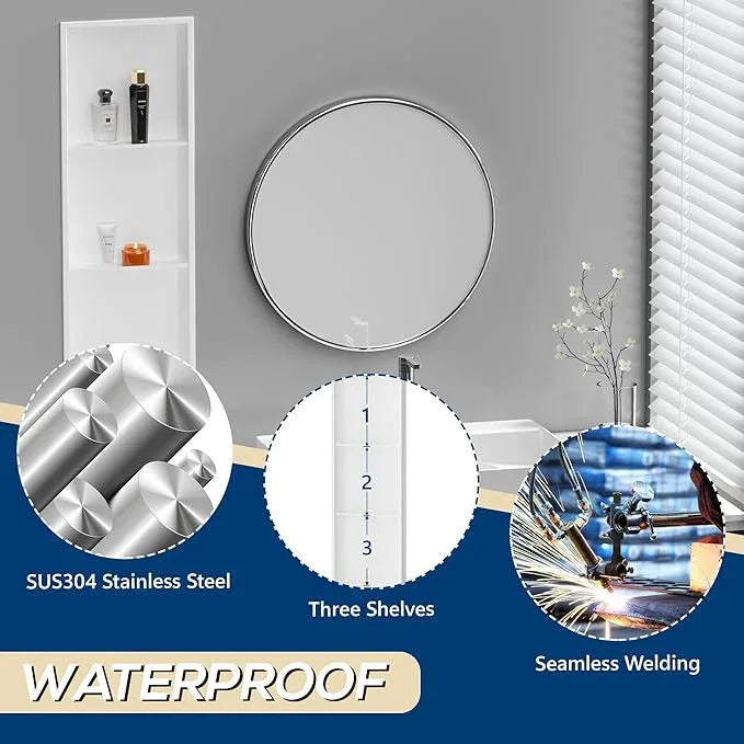 Qeke Stainless Steel Shower Niche 12" X 36", No Tile Needed Wall Niche Three-Tier, Recessed Shower Shelf for Bathroom Storage, Matte White - ModernBath