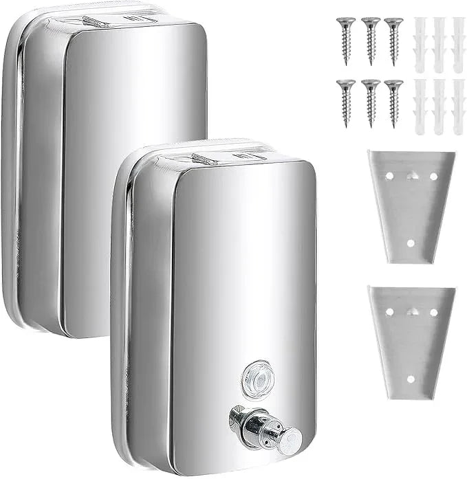 2 Pack 1000ml Hand Soap Dispenser, Commercial Soap Dispenser Wall Mounted, Stainless Steel Refillable Soap Liquid Dispenser for Bathrooms, Toilets, Hotels, Restaurants (Silver) - ModernBath