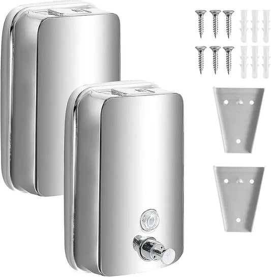 2 Pack 1000ml Hand Soap Dispenser, Commercial Soap Dispenser Wall Mounted, Stainless Steel Refillable Soap Liquid Dispenser for Bathrooms, Toilets, Hotels, Restaurants (Silver) - ModernBath