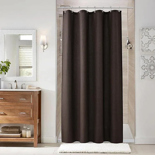Naturoom Chocolate Brown 48 Inch Shower Curtain - Stall Narrow Half Linen Ultra Thick Fabric Shower Curtain Set with Hooks, Boho Farmhouse Rustic RV Camper Bath Curtains for Bathroom, 48x72 - ModernBath