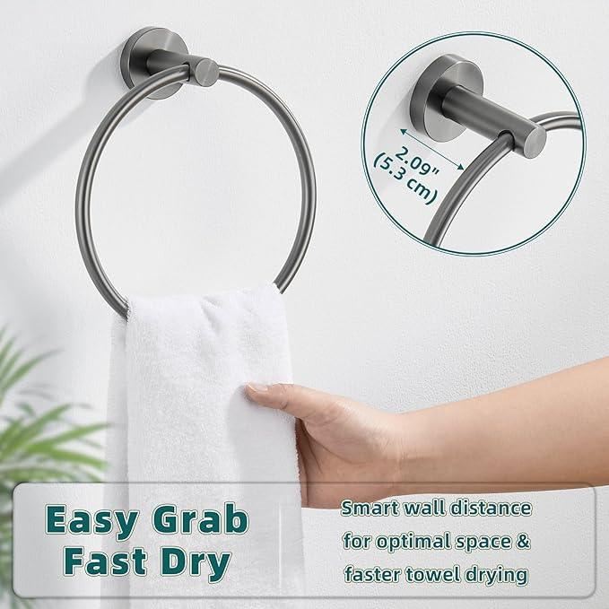 APLusee Gunmetal Gray Towel Ring, 304 Stainless Steel Rustproof Towel Holder for Bathroom Wall Mounted, Easy to Install - ModernBath