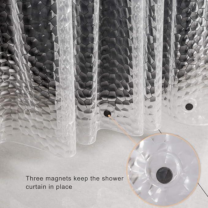 WELTRXE Shower Curtain Liner 8G EVA with 3 Magnets, Waterproof Clear Shower Curtains with 3D Water Cube Design, Heavy Duty Plastic Bathroom Shower Liner for Shower Stall, Bathtubs, 72 x 72,12 Hooks - ModernBath