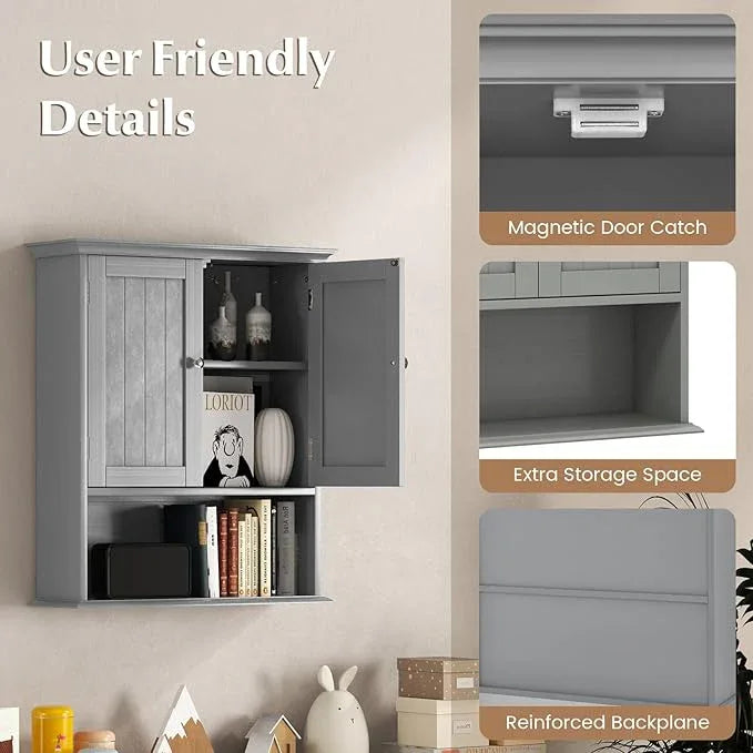 Giantex Wall Mounted Medicine Cabinets - Above Toilet Bathroom Cabinet with Adjustable Shelf, Open Shelf, Over The Toilet Space Saver Storage Cabinet for Laundry Room, Kitchen, Cupboard (Gray) - ModernBath