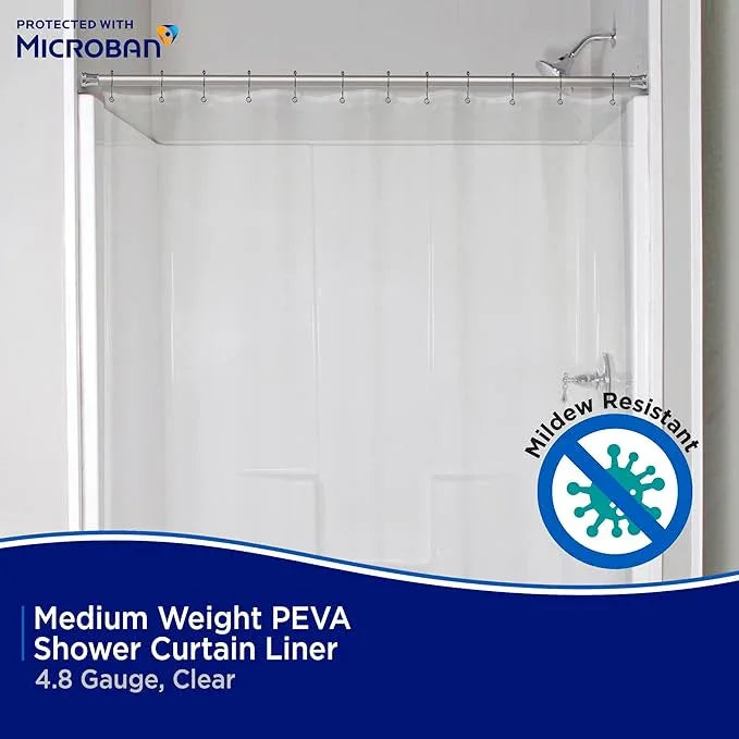 Kenney MB61160 Microban Protected Medium Weight 4.8 Gauge Waterproof PEVA Shower Curtain Liner with Rust-Resistant Metal Grommets and Weighted Magnetic Hem for Bathroom, 70" W x 72" H, Clear, 1-Pack - ModernBath
