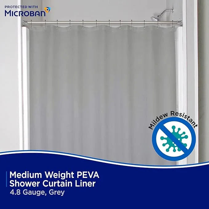 Kenney MB61159PK2 Microban Protected Medium Weight 4.8 Gauge Waterproof PEVA Shower Curtain Liner with Rust-Resistant Metal Grommets and Weighted Magnetic Hem for Bathroom, 70" W x 72" H, Gray, 2-Pack - ModernBath