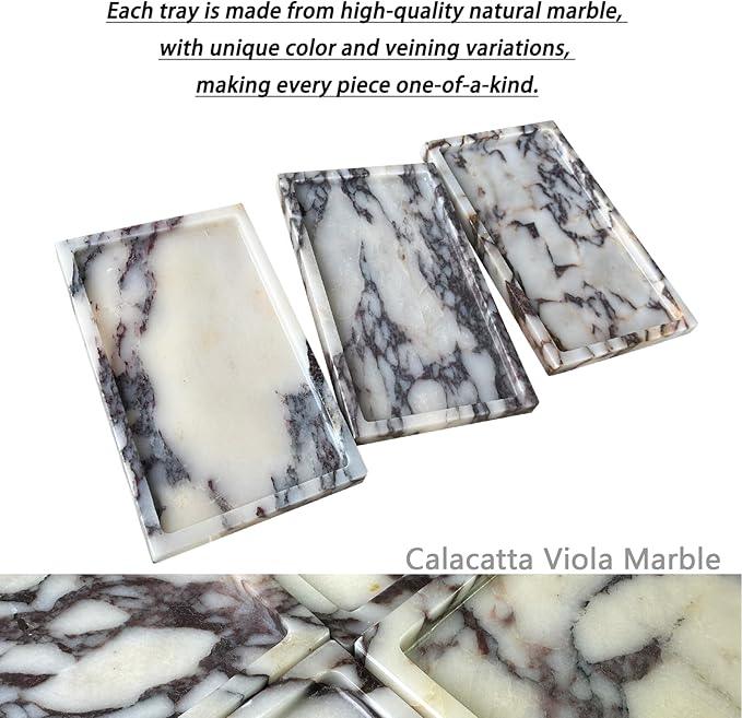 OAIQNUJ Natural Marble Vanity Tray, 9.8"x5.9" Genuine Calacatta Viola Marble Tray for Bathroom/Kitchen/Dresser - ModernBath