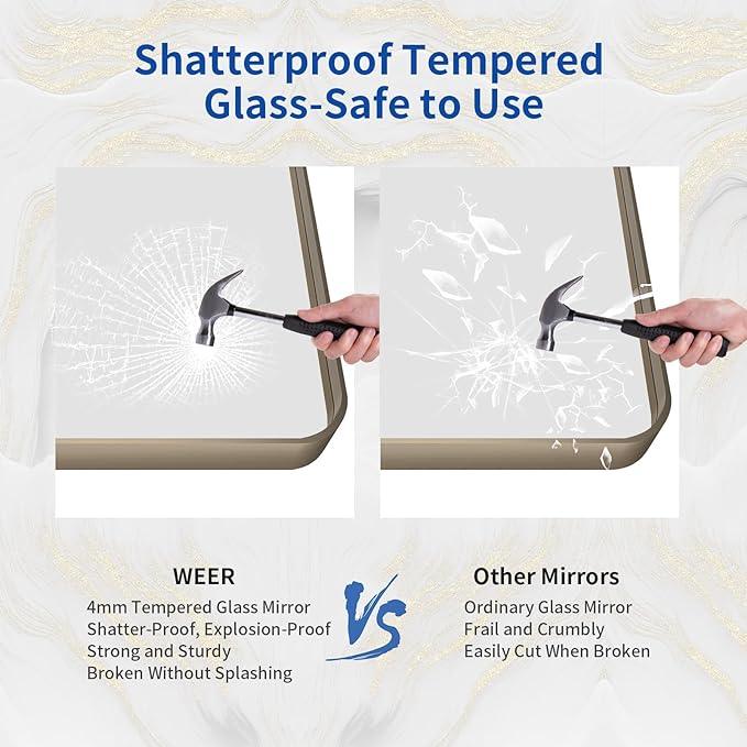 WEER 72x36 Inch Bronze Bathroom Mirror for Vanity, Brushed Bronze Metal Frame Mirror for Wall, Rounded Rectangle Bronze Frame Mirror with Tempered Glass, Anti-Rust (Horizontal/Vertical) - ModernBath