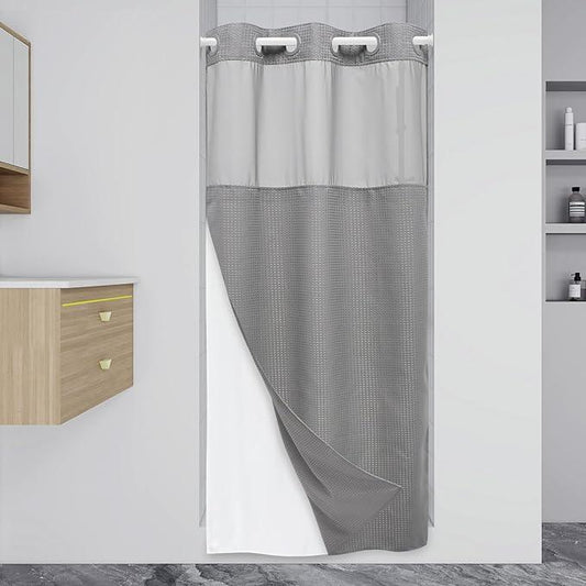 EUTXL Stall No Hook Shower Curtain with Snap in Liner,230GSM Waffle Weave Shower Curtains for Bathroom,36W x 74H,Grey - ModernBath