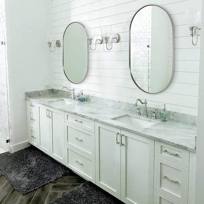 ANDY STAR Brushed Nickel Oval Bathroom Mirror, 24x36 Nickel Pill-Shaped Mirror, Oval Mirrors Wall-Mounted Mirror Vertical/Horizontal - ModernBath