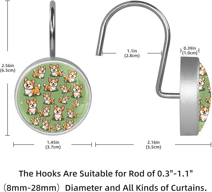 FVQL Shower Curtain Hooks Decorative, Set of 12, Stainless Steel Shower Curtain Rings, Lovely Dog Animal - ModernBath
