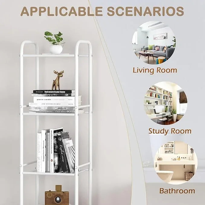 JSB 3 Tier Narrow Bathroom Shelving Unit, Kitchen Storage Rack Organizer Metal Corner Shelf for Living Room Laundry Pantry (Matte White, 3 Tier) - ModernBath