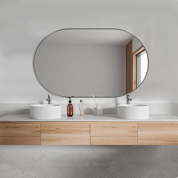 ANDY STAR Rustproof Chrome Oval Mirror for Bathroom, 24x40 Oval Vanity Mirror for Wall, Polished Nickel Mirror for Bathroom in SUS304 Metal Frame 1’’ Deep Wall Mounted Vertical/Horizontal - ModernBath