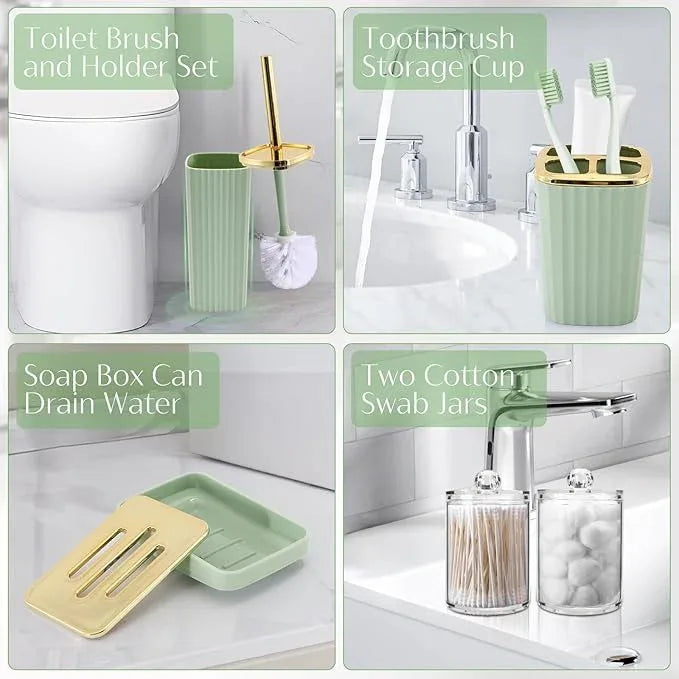 WSBArt 17PCS Bathroom Accessory Set Bathroom Set Green Bathroom Decor,Toilet Brush, Trash Can, Qtip Holder Dispenser& 3PCS Soap Dispenser - ModernBath