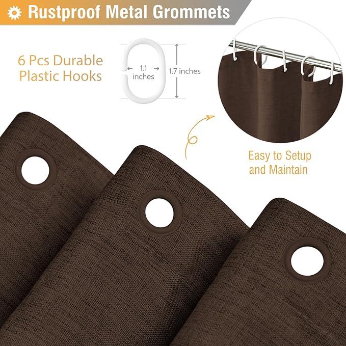 BTTN Fabric Shower Curtain, Linen Textured Heavy Duty Polyester Cloth Shower Curtain Set with Plastic Hooks, Brown, 36" W x 72" L (Pack of 1) - ModernBath