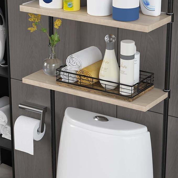 JNFUZ Toilet Paper Basket, 13 Inch Farmhouse Bathroom Basket MDF and Iron Tray Top of Storage Toiletries Organizer for Bathroom, Living Room and Kitchen (Rusty) - ModernBath