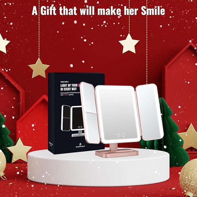 EASEHOLD Rechargeable Vanity Mirror with Lights, 116 LEDs Make up Mirror, 3-Color Lighted Makeup Mirror, 2X/3X/10X Magnification, 5000 mAh, Touch Sensor, Light up Mirror, Gifts for Women - ModernBath