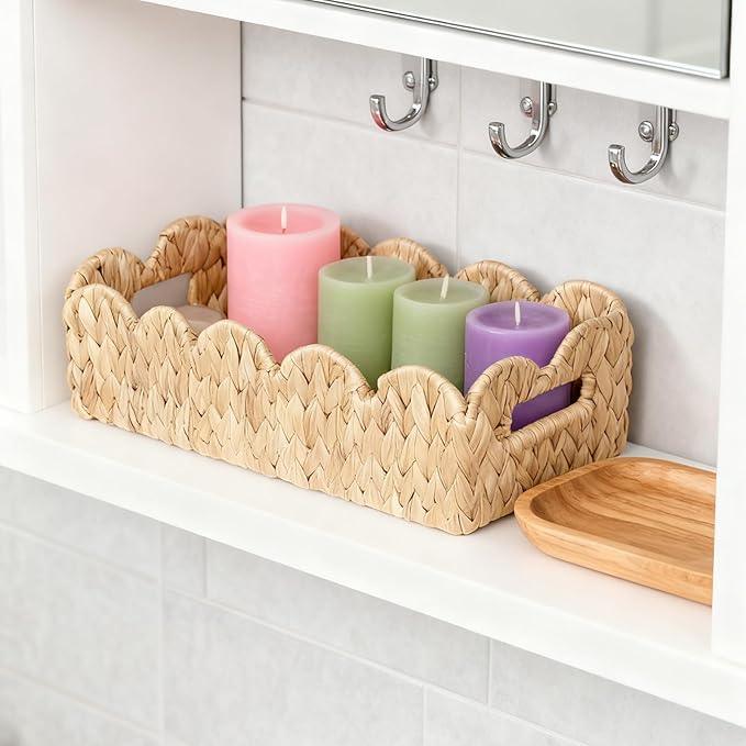 Natural Water Hyacinth Storage Organizer with Scalloped Edge for Bathroom - Holds Toilet Paper, Perfect for Countertop, Shelves, Bedroom & Living Room Decor - ModernBath