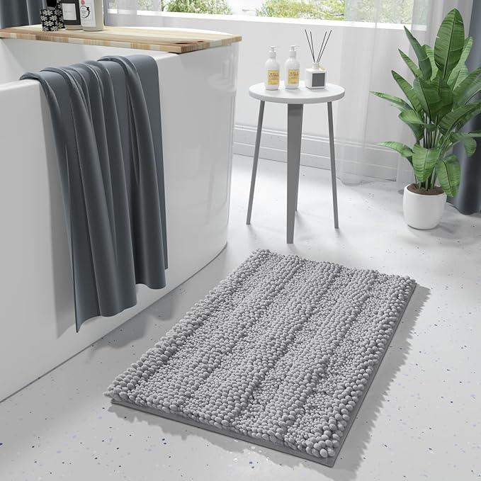 Yimobra Bathroom Rug Mat, Non Slip and Super Absorbent Bath Mat, Machine Washable Quick Dry, Ultra Plush Chenille Shower Rugs for Bathroom Floor Sink Tub and Shower Outside, Gray, 24 x 17 - ModernBath