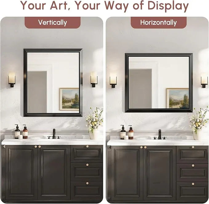 USHOWER Black Wall Mirrors, 30x36 Inch Bathroom Mirrors for Over Sink, Beveled Rectangular Mirror Wall, Brushed Aluminum Framed Mirror Bathroom, Restroom, Anti-Rust, Vanity Mirror Wall Mounted - ModernBath