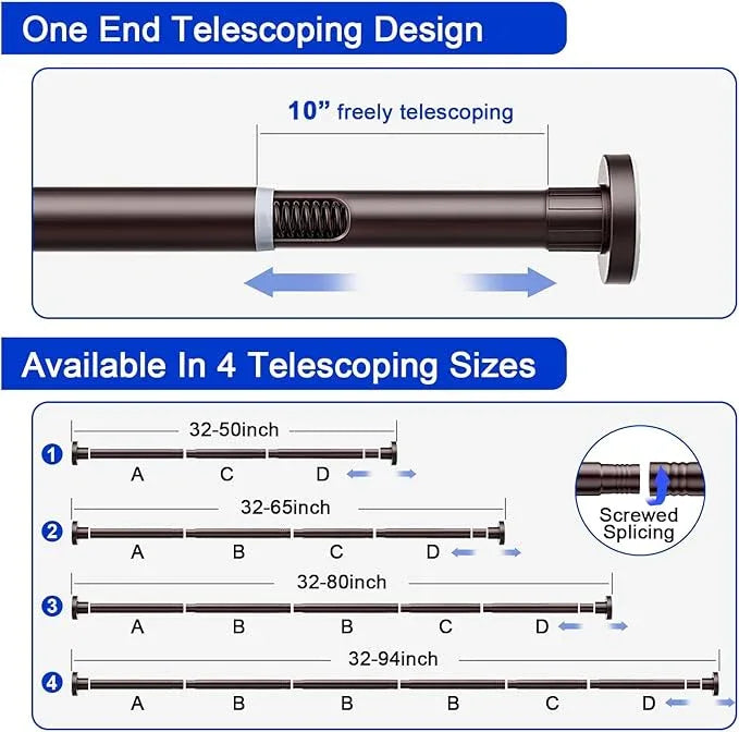 Ausemku Shower Curtain Rod 32-50 Inch Adjustable - 1 Inch Diameter Heavy Duty No drill Spring Tension Shower Rod, Non-Slip Rustproof Telescopic Rod for Bathroom, Brown - ModernBath