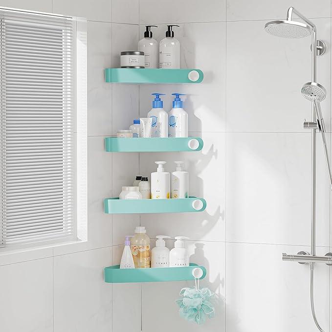 Sotfamily Shower Caddy Corner, 4 Pack Adhesive Corner Shower Shelves for Bathroom Organizers and Storage, Rust Free Plastic Rack for Bathroom Accessories & Decor, Turquoise - ModernBath